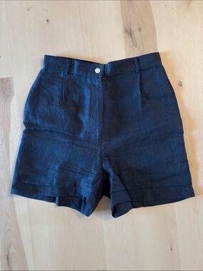 High-Waist Navy Women's Tailored Linen Shorts